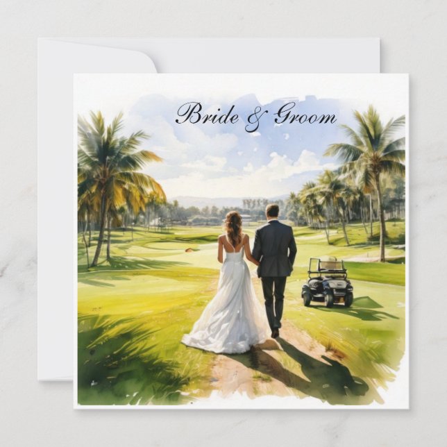 Convite Casamento de Golfe com Noiva e Noivo temático da F (Frente)