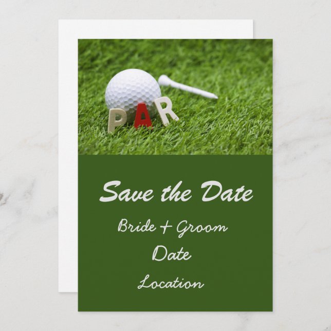 Convite Casamento de Golfe salve a data par a par com bola (Frente/Verso)