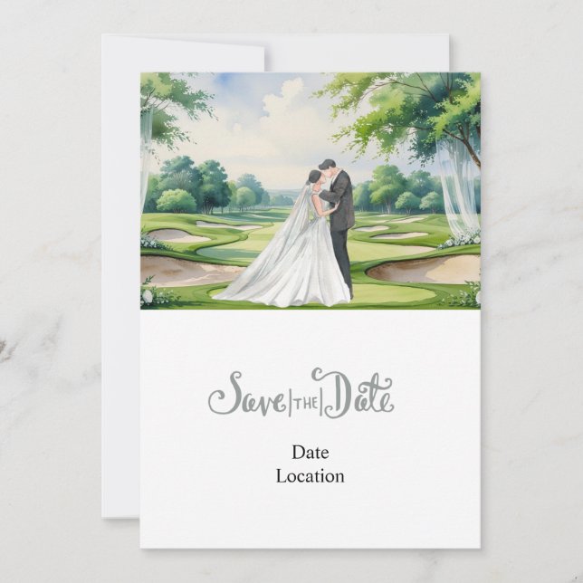 Convite Casamento de Golfe Save the Date tema de golfe  (Frente)