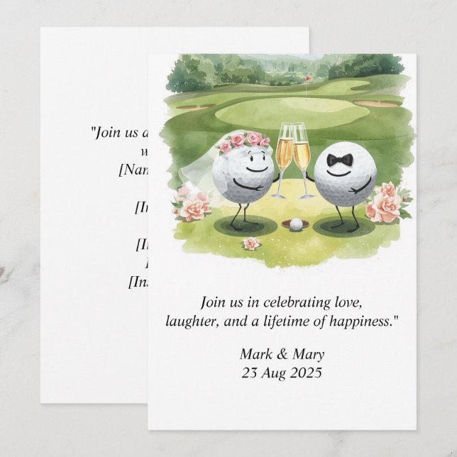 Convite Casamento de Golfe tema aquarela (Frente/Verso)