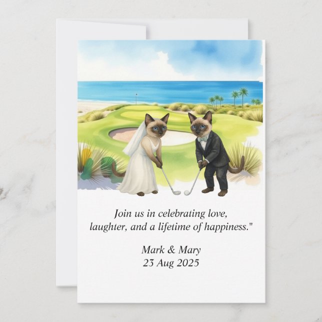 Convite Casamento de Golfe temático para Amantes de Gatos (Frente)