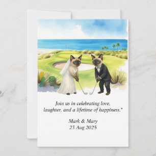 Convite Casamento de Golfe temático para Amantes de Gatos