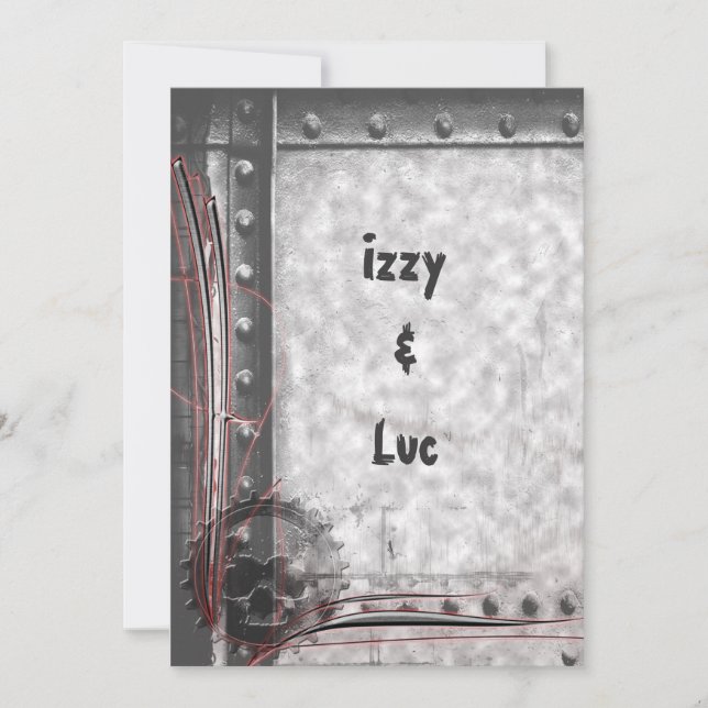 Convite Casamento de Gótico Gearhead Skull Rockabilly Grun (Frente)