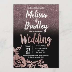 Convite Casamento de Gradação Floral Dourada com Brilhan