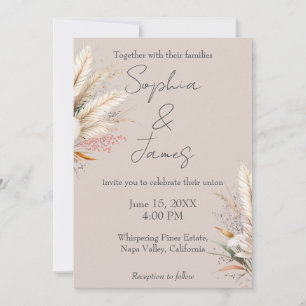 Convite Casamento de Grama de Pampas Boho Bege Claro