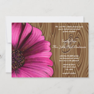 Convite Casamento de Grãos de Madeira Daisy Daisy Fuchsia 