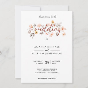 Convite Casamento de Grass Boho de Rosas Botânicas