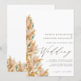 Convite Casamento de Grass de Pampas Moderno Boho Elegante