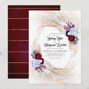 Convite Casamento de Grass Florais de Pampas Azuis e Borgo