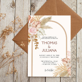 Convite Casamento de Grass Modern Boho Terracotta Pampas