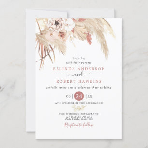 Convite Casamento de Grass Rosa Boho Pampas do Deserto Dus