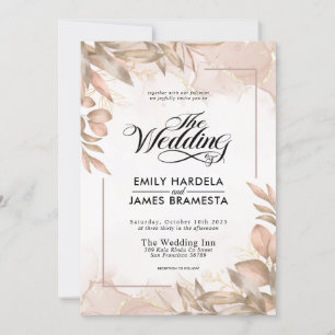 Convite Casamento de Greenery Brown e Beige Floral Waterco