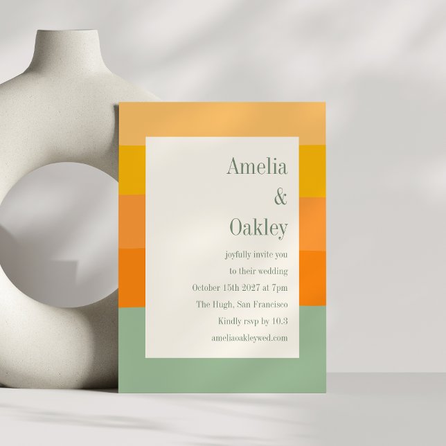 Convite Casamento de Greve Verde de Sage Laranja Moderno V (Criador carregado)