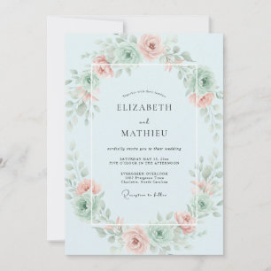 Convite Casamento de Grinalda de Aquarela Água Azul Gelo