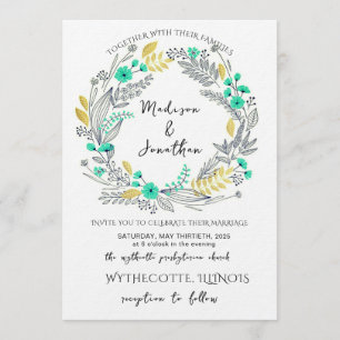 Convite Casamento de Grinalda de Flores em Aquarela Românt