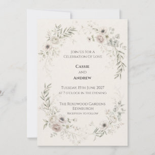 Convite Casamento de Grinalda Floral Cinza Rosa Suave