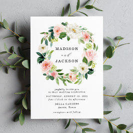 Convite Casamento de Grinalda Floral Rosa e Branco Elegant