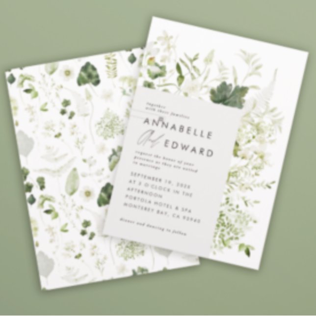 Convite Casamento de guião botânica moderna, elegante e ve (Criador carregado)