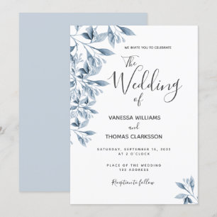 Convite Casamento de guião botânico branco azul