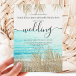 Convite Casamento de guião de praia de palmeira de ouro mo<br><div class="desc">Aquarela de palmeira de ouro simples e moderna,  com uma simples tipografia,  uma moda e tema de casamento tropical em folha de palmeiras com uma fotografia de uma praia tropical</div>