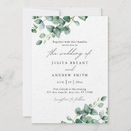 Convite Casamento de guião foliar Eucalyptus Watercolor