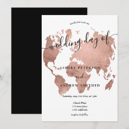 Convite Casamento de guião quic rosa dourado do mapa do mu