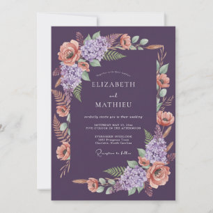 Convite Casamento de Guirlanda Pintada a Mão de Ameixa