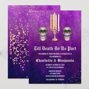 Convite Casamento de Halloween com Caveira Roxa