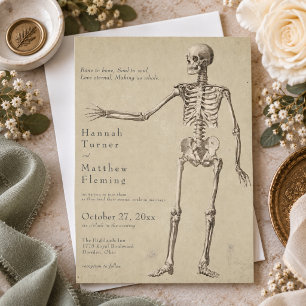 Convite Casamento de Halloween com Esqueleto Gótico Vintag