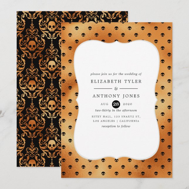 Convite Casamento de Halloween com Folha Falsa (Frente/Verso)
