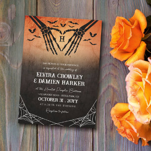 Convite Casamento de Halloween com Morcegos e Coração de E