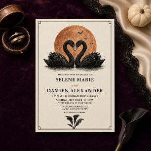 Convite Casamento de Halloween de Cisnes Pretos Góticos