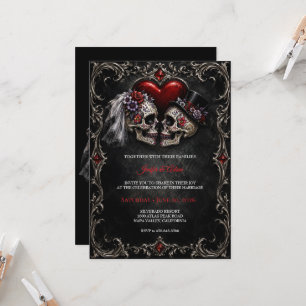 Convite Casamento de Halloween Esqueleto Gótico