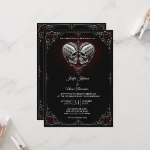 Convite Casamento de Halloween Gótico de Esqueleto