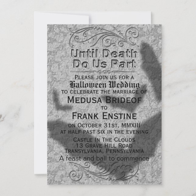 Convite Casamento de Halloween Gótico | Sombra dos Morcego (Frente)