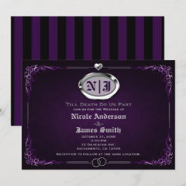 Convite Casamento de Halloween Gótico Vintage Prata e Roxo