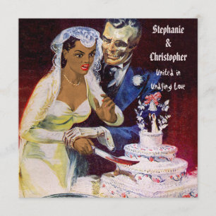 Convite Casamento de Halloween Horror, Noiva Étnica e Des