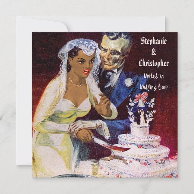 Convite Casamento de Halloween Horror, Noiva Étnica e Desg (Frente)