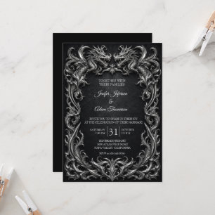 Convite Casamento de Halloween no estilo gótico com dragõe