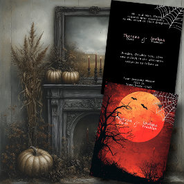 Convite Casamento de Halloween Preto Aranha Morcegos Lua C