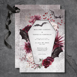 Convite Casamento de Halloween Rustic Black & Burgundy