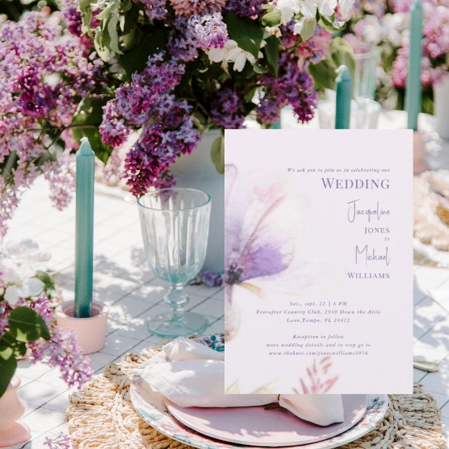 Convite Casamento de Haste Floral de Lavanda Simples (Criador carregado)