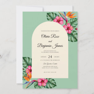 Convite Casamento de Hibisco Magenta Eucalipto Menta