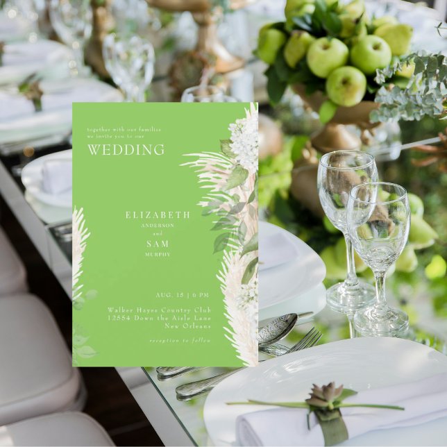 Convite Casamento de Hidrangea Branca Verde Lima Boho Pamp (Criador carregado)