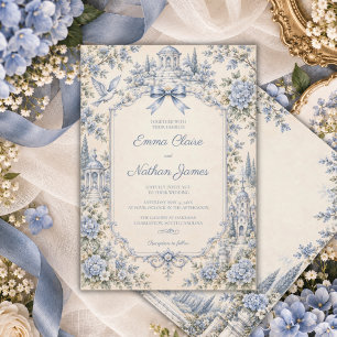 Convite Casamento de Hidrangea de Jardim em Toile Azul Vin