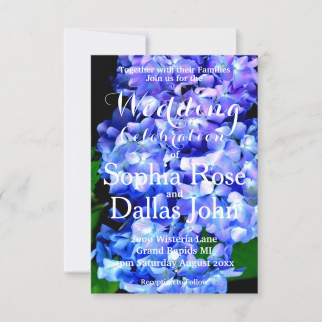 Convite Casamento de hidrangea floral azul-púrpura Elegant (Frente)