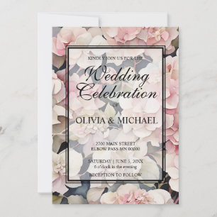 Convite Casamento de hidrangeas de salsicha rosa Elegante