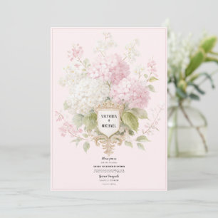 Convite Casamento de Hidrangeas Rosa e Branco Elegante