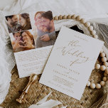 Convite Casamento de História de Proposta de Caligrafia Do<br><div class="desc">Este delicado convite para casamento da proposta de caligrafia em ouro é perfeito para um casamento moderno. A design romântica minimalista apresenta uma magnífica e elegante tipografia amarela ouro champanhe num fundo branco com um aspecto simples e limpo. Personalize o seu convite com 3 fotos de noivado no verso e...</div>