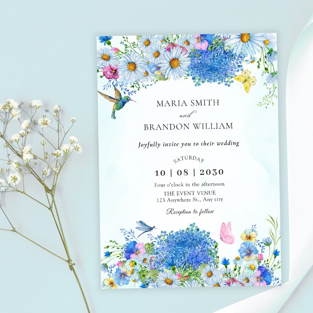 Convite Casamento de horta floral azul (Criador carregado)